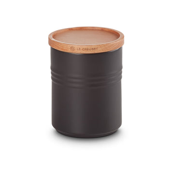 Le Creuset, Le Creuset Stoneware Medium Storage Jar with Wooden Lid - Satin Black, Redber Coffee