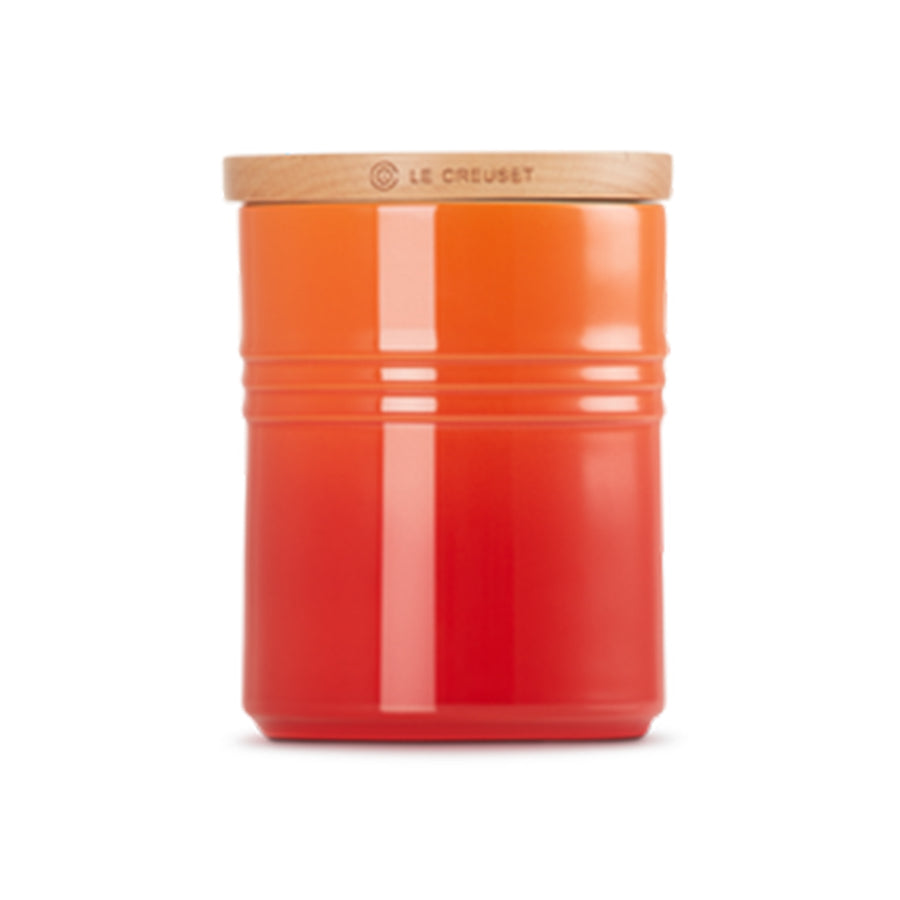 Le Creuset, Le Creuset Stoneware Medium Storage Jar with Wooden Lid - Volcanic, Redber Coffee