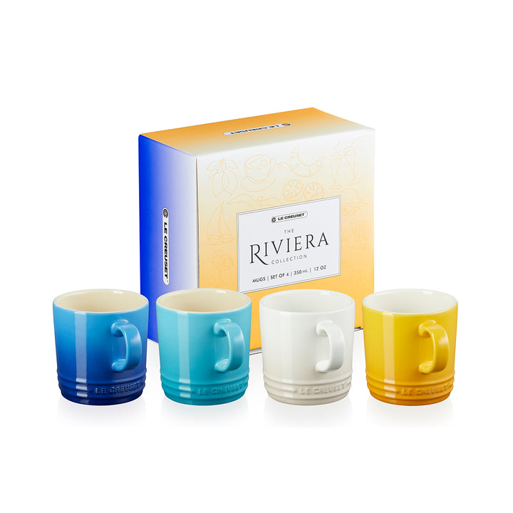 Le Creuset, Le Creuset Stoneware Riviera Collection Set of 4 x 350ml Mugs, Redber Coffee