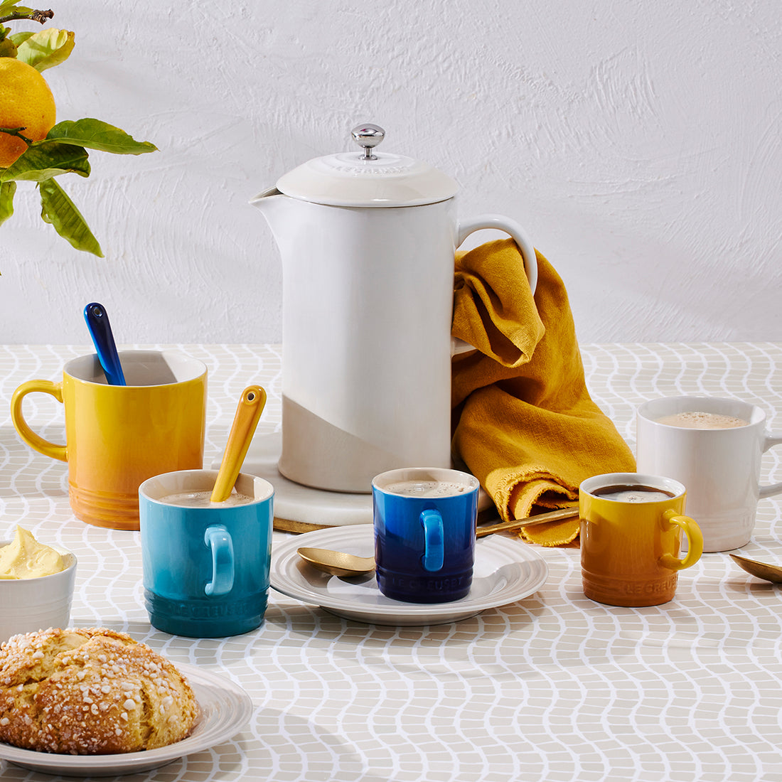 Le Creuset, Le Creuset Stoneware Riviera Collection Set of 4 x 350ml Mugs, Redber Coffee