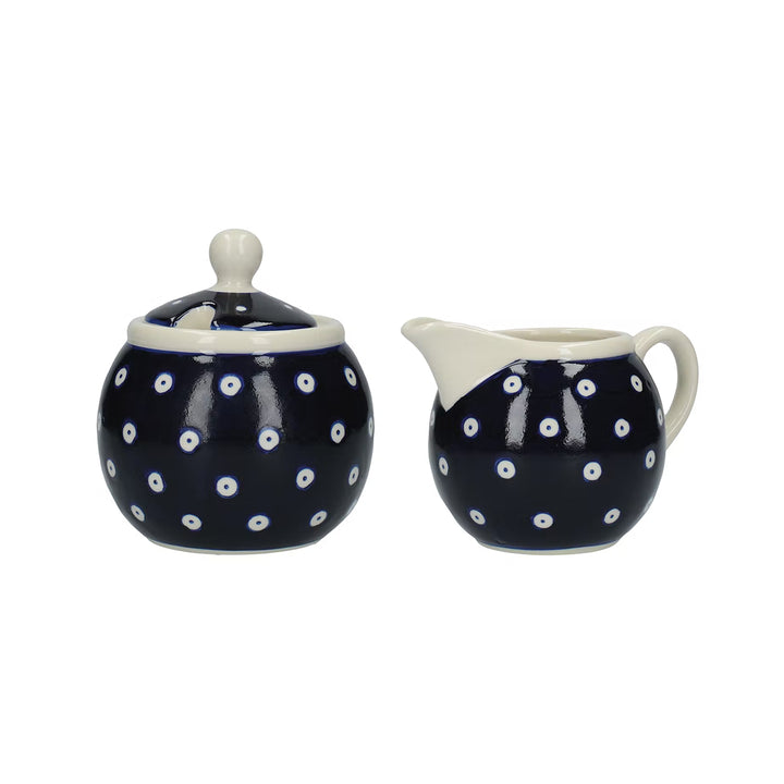 London Pottery, London Pottery Sugar and Creamer Set - Blue and White Circle, Redber Coffee