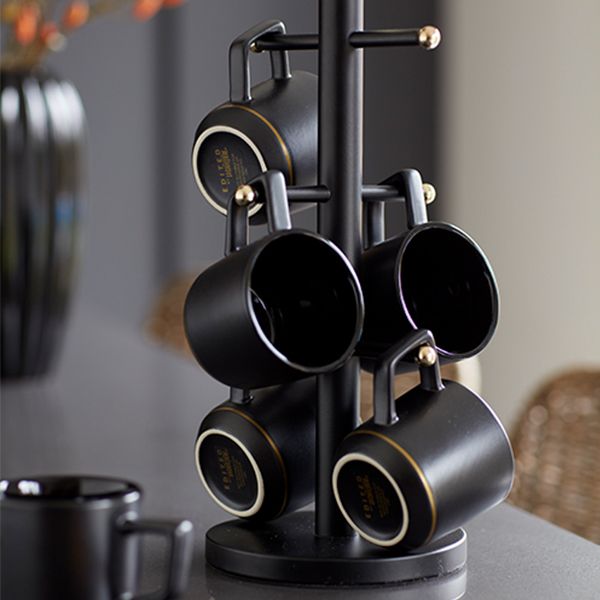 KitchenCraft, MasterClass Stainless Steel Matt Black and Brass Finish Mug Tree, Redber Coffee