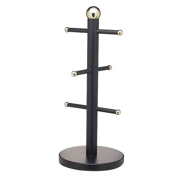 KitchenCraft, MasterClass Stainless Steel Matt Black and Brass Finish Mug Tree, Redber Coffee