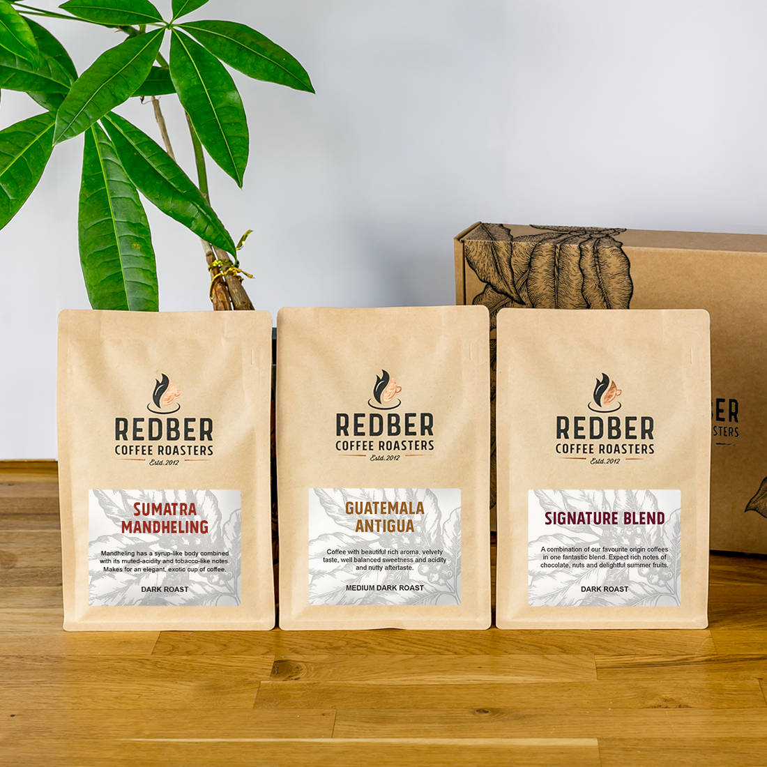Redber, PREMIUM Coffee Gift Box 3 x 250g & Personalised Gift card, Redber Coffee