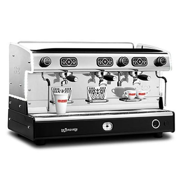 Commercial La Spaziale S2 semi-automatic espresso machine with 2 or 3 group configurations, featuring a stainless steel body, built-in pump, and proportioned dosing system. Ideal for cafés, coffee shops, and restaurants seeking barista-quality coffee and energy-efficient performance.