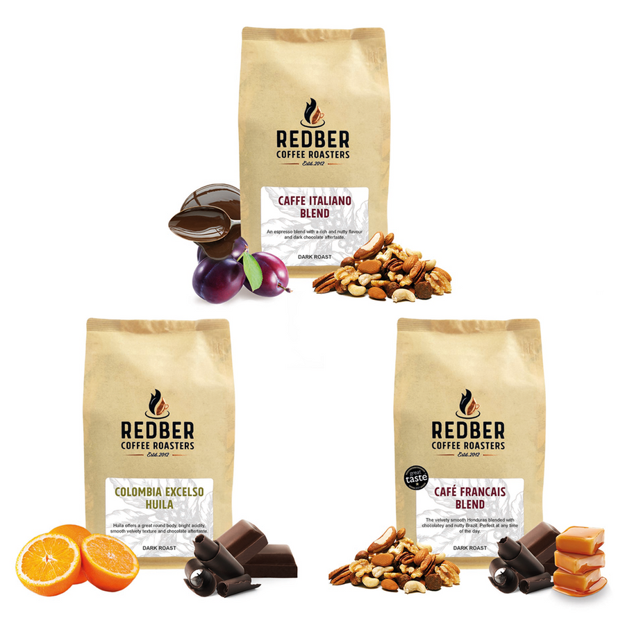 Redber, Bestselling Coffee Bundle - Colombia Excelso Huila & Café Italiano Blend & Café Francais Blend, Redber Coffee