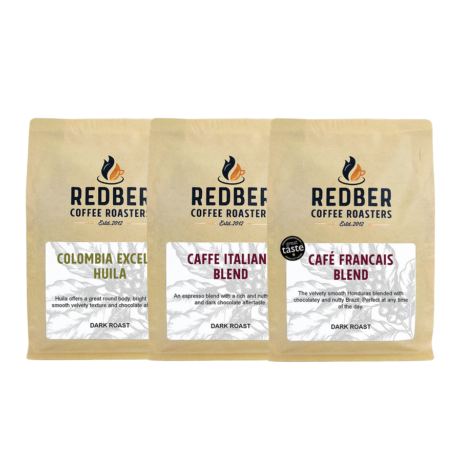 Redber, Bestselling Coffee Bundle - Colombia Excelso Huila & Café Italiano Blend & Café Francais Blend, Redber Coffee