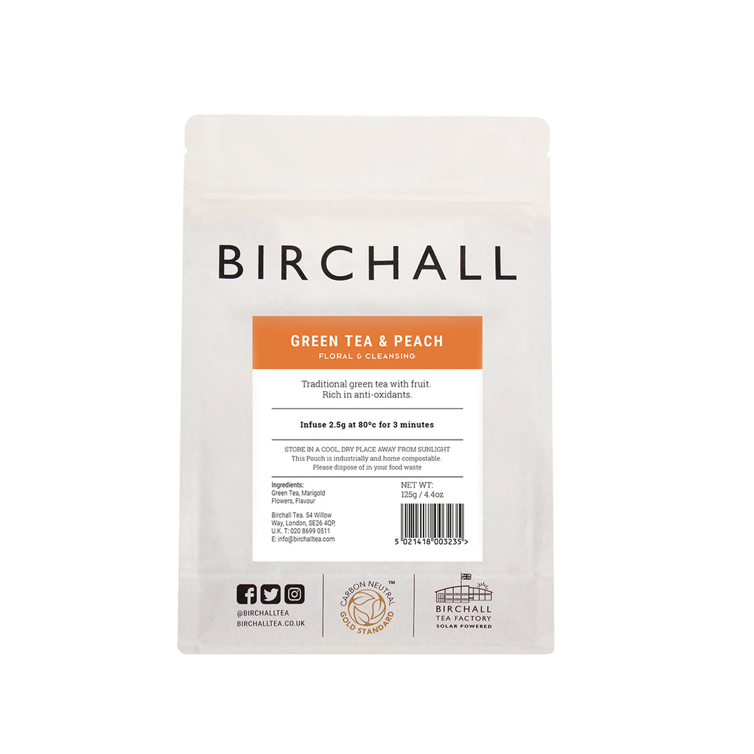 Birchall, Birchall Loose Leaf Tea 125g - Green Tea & Peach, Redber Coffee