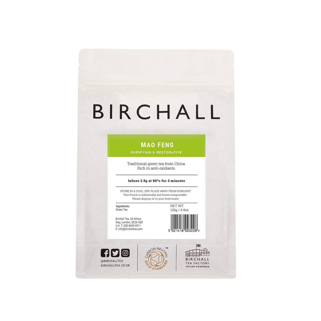 Birchall, Birchall Loose Leaf Tea 125g - Mao Feng Green Tea, Redber Coffee