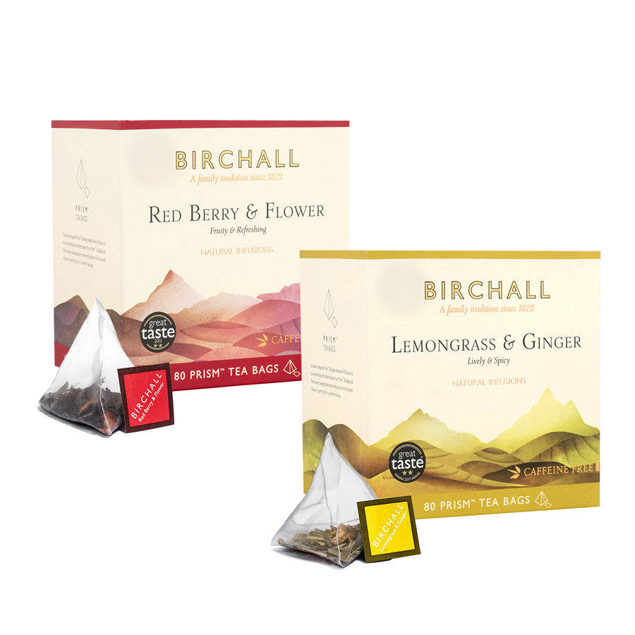 Birchall, Birchall Plant-Based Prism Tea Bags 2x 80pcs Bundle - Lemongrass & Ginger and Red Berry & Flower, Redber Coffee