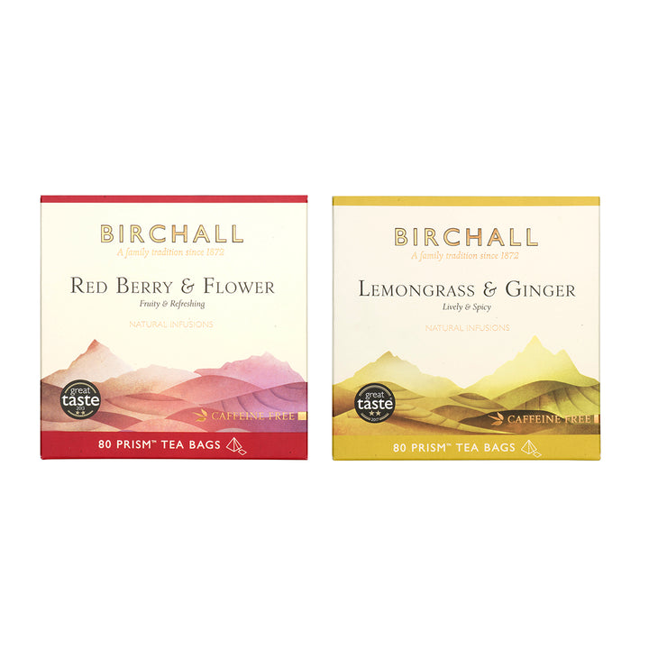 Birchall, Birchall Plant-Based Prism Tea Bags 2x 80pcs Bundle - Lemongrass & Ginger and Red Berry & Flower, Redber Coffee