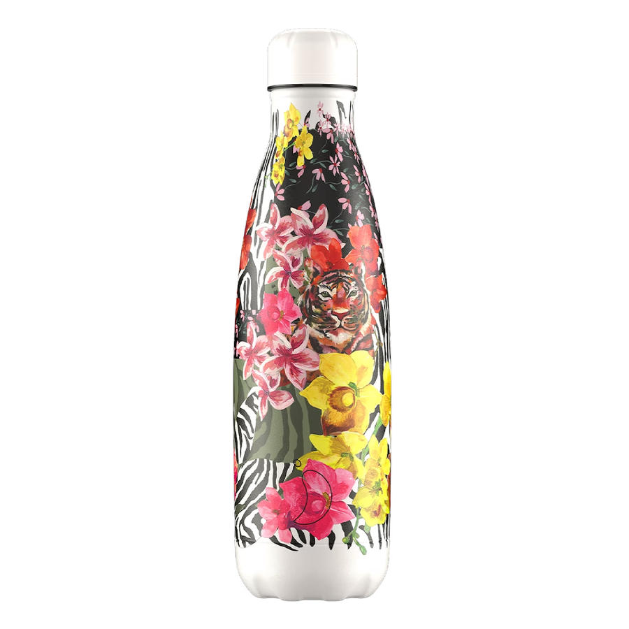 Chilly's, Chilly's Stainless Steel Reusable Water Bottle 500ml - Tropical Hibiscus Tigers, Redber Coffee