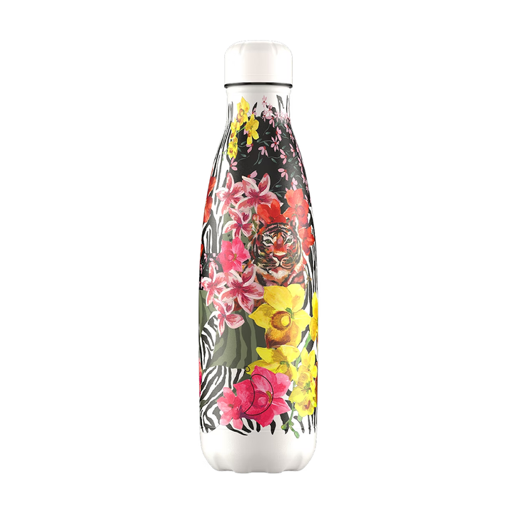 Chilly's, Chilly's Stainless Steel Reusable Water Bottle 500ml - Tropical Hibiscus Tigers, Redber Coffee