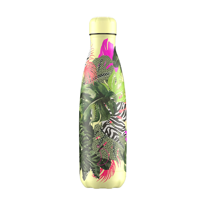 Chilly's, Chilly's Stainless Steel Reusable Water Bottle 500ml - Tropical Monstera Leaves, Redber Coffee