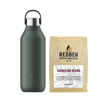 Chilly's, Chilly's Vacuum Insulated Stainless Steel 500ml Drinking Bottle Series 2 - Pine Green with Free Coffee, Redber Coffee
