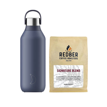 Chilly's, Chilly's Vacuum Insulated Stainless Steel 500ml Drinking Bottle Series 2 - Whale Blue with Free Coffee, Redber Coffee