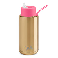 Frank Green, Frank Green 34oz/1005ml Ceramic Reusable Bottle - Gold with Neon Pink Lid, Redber Coffee