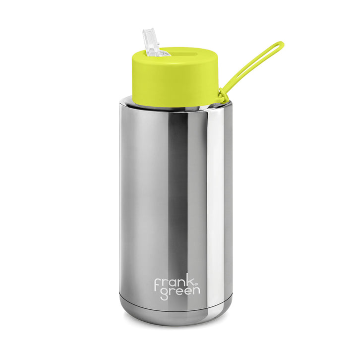 Frank Green, Frank Green 34oz/1005ml Ceramic Reusable Bottle - Silver with Neon Yellow Lid, Redber Coffee
