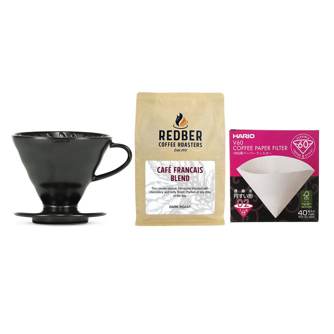 Redber, Hario V60 Size 02 Ceramic Coffee Dripper & 40pcs Filter Papers - Coffee Brewing Kit, Redber Coffee