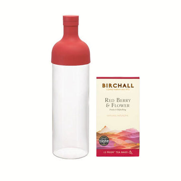 Hario, Hario Cold Brew Tea Filter Bottle 750ml - Red with Birchall Red Berry & Flower Prism Tea-Bags, Redber Coffee