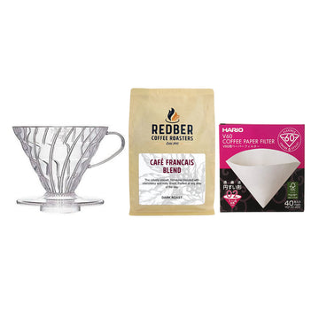 Redber, Hario V60 Size 01/02 Clear Plastic Coffee Dripper & 40pcs Filter Papers - Coffee Brewing Kit, Redber Coffee