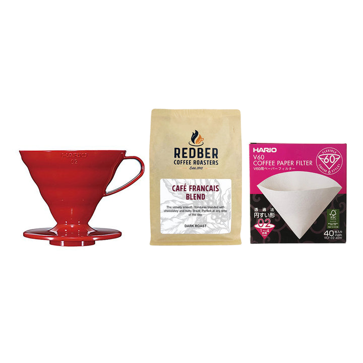 Redber, Hario V60 Size 01/02 Plastic Coffee Dripper & 40pcs Filter Papers - Coffee Brewing Kit, Redber Coffee