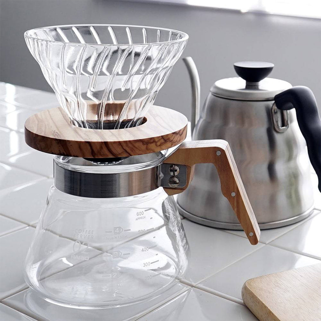 Hario, Hario V60 Glass Coffee Dripper Olive Wood - Size 02, Redber Coffee