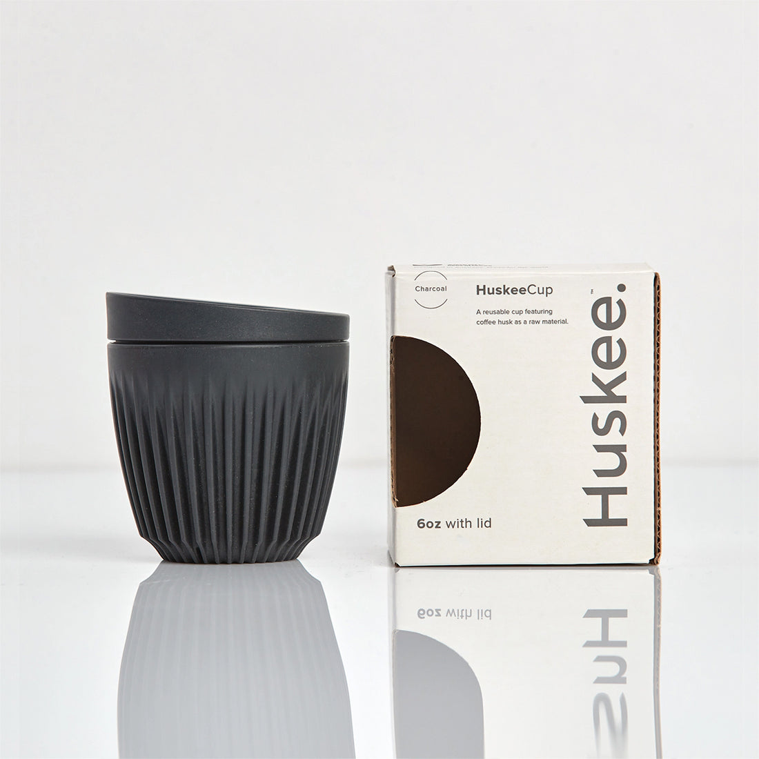 Huskee Reusable 6oz Coffee Cup with Lid Charcoal Redber Coffee