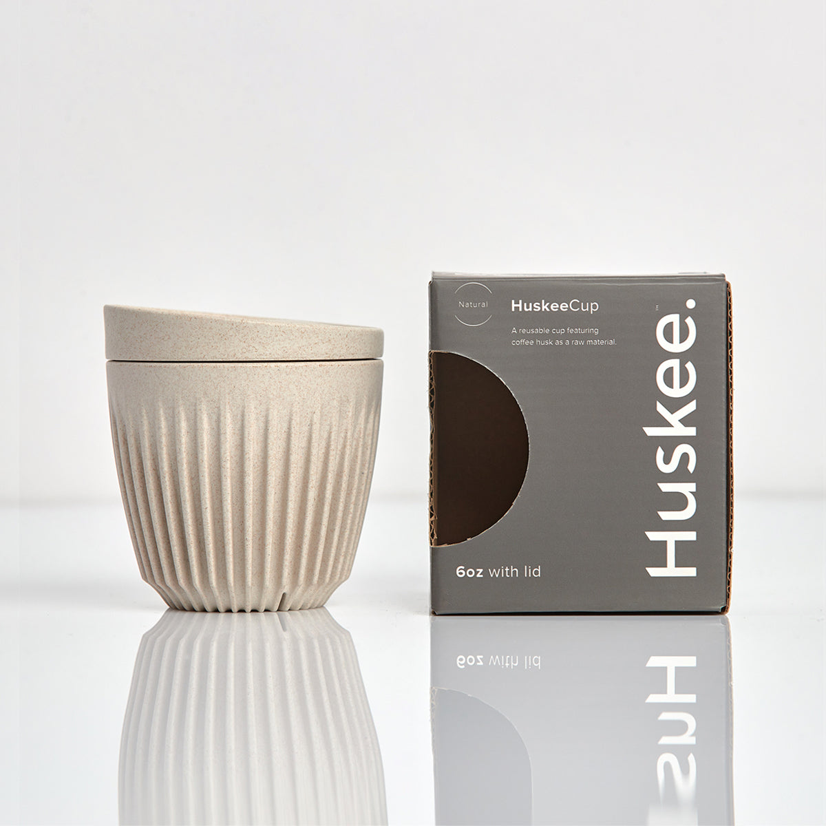 Huskee Reusable 6oz Coffee Cup with Lid Natural Redber Coffee