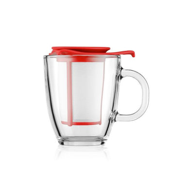 Bodum, Bodum YO-YO Glass Mug with Tea Strainer (0.35 L/12 oz) - Red K11239-294, Redber Coffee