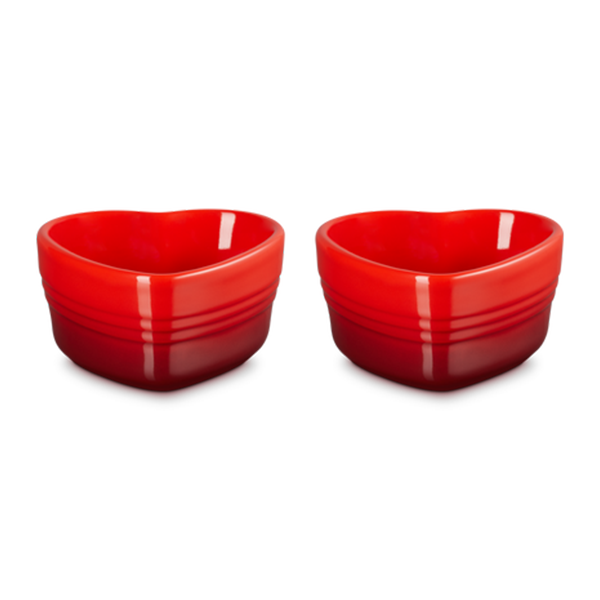 Le Creuset Stoneware Set of 2 Heart Ramekins - Cerise