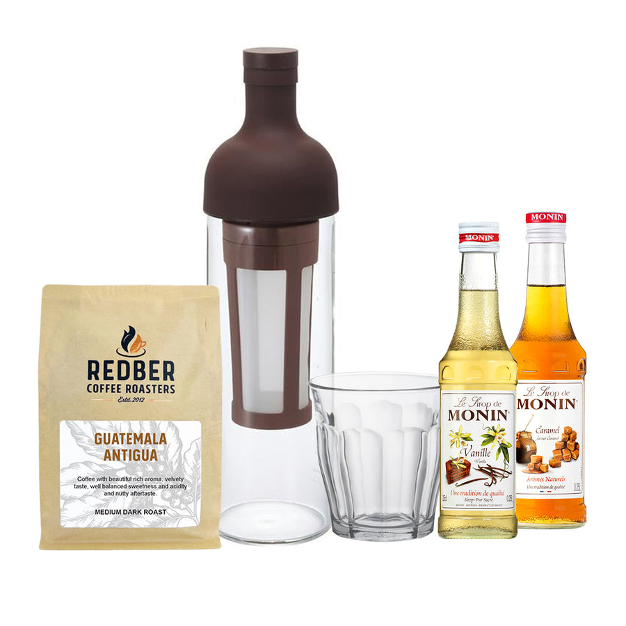 Hario, Cold Brew Coffee Making Starter Kit - With 6x Duralex Picardie Clear Glass Tumbler 31cl, Redber Coffee