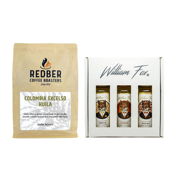 Redber, Colombia Excelso Huila Dark Roast and William Fox 3x100ml Gift Set Bundle, Redber Coffee