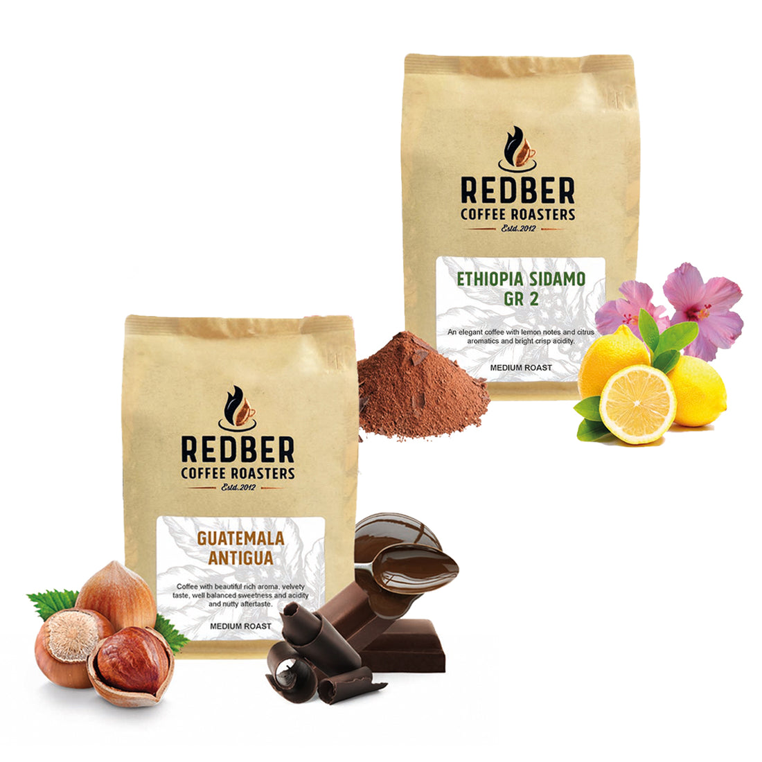 Redber, Cold Brew Coffee Bundle - Guatemala Antigua & Ethiopian Sidamo Medium-Dark, Redber Coffee