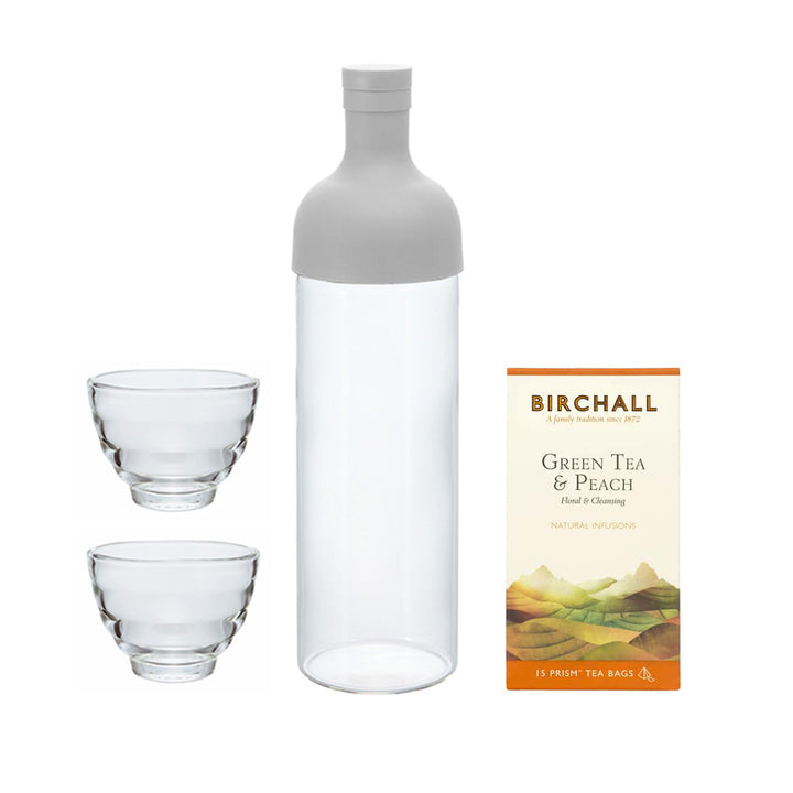 Hario, Hario Filter in Bottle and Tea Glass Set with Birchall Green Tea & Peach Prism Tea Bags, Redber Coffee