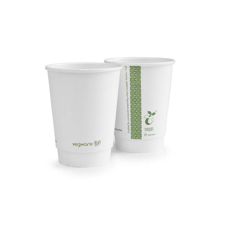 Vegware, Vegware White Double Wall Coffee Cups 340ml/12oz (Pack of 500), Redber Coffee