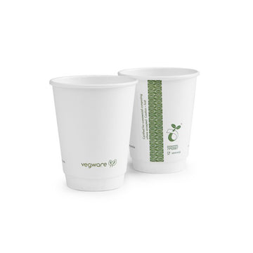 Vegware, Vegware White Double Wall Coffee Cups 79-Series 227ml/8oz (Pack of 500), Redber Coffee