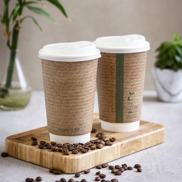 Vegware, Vegware Compostable Coffee Cups Double Wall 455ml / 16oz (Pack of 400), Redber Coffee