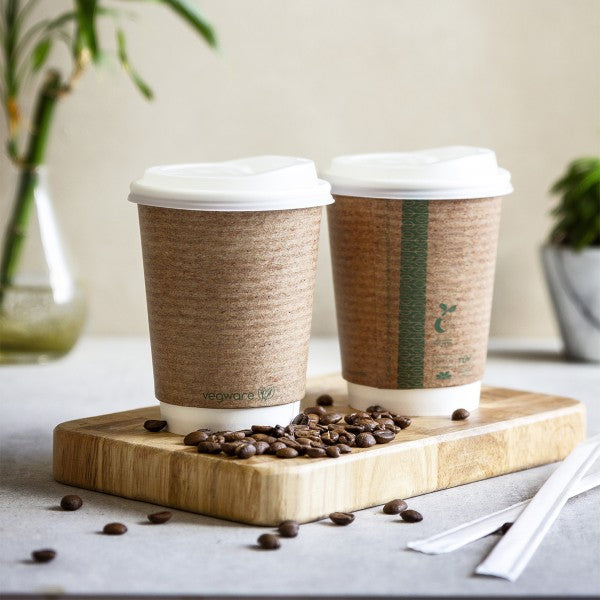 Vegware, Vegware Compostable Coffee Cups Double Wall 340ml / 12oz (Pack of 500), Redber Coffee