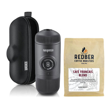 Wacaco, Wacaco Nanopresso Portable Espresso Maker with Hard Case - Black with Free Coffee, Redber Coffee